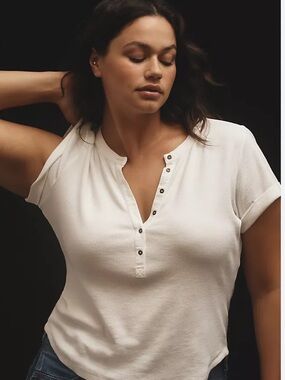 Anthropologie Pilcro Andie Ribbed Henley Short-Sleeve Top